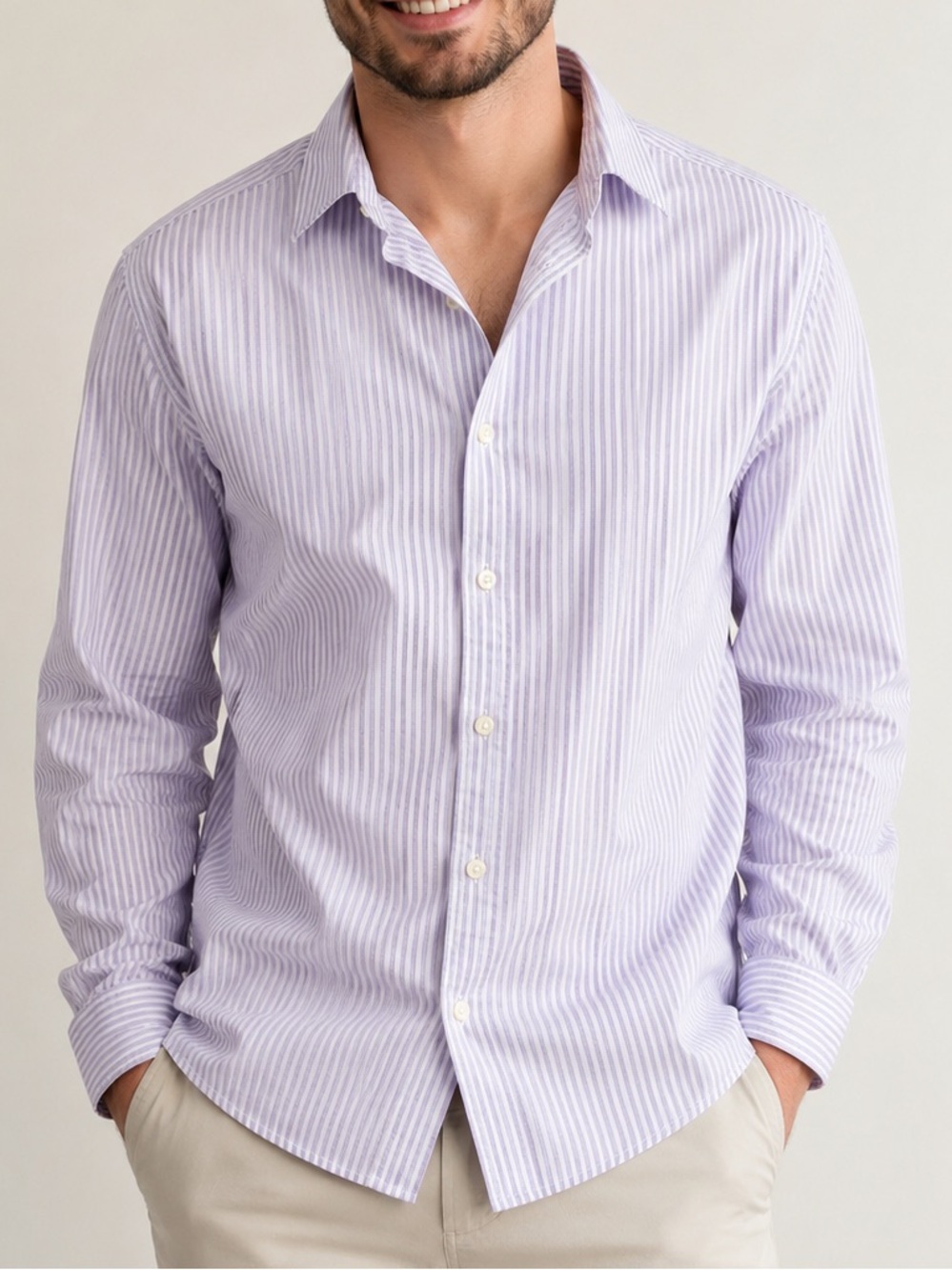 UNTUCKit Men’s White Purple Stripe Cotton Button Down Shirt Size Large